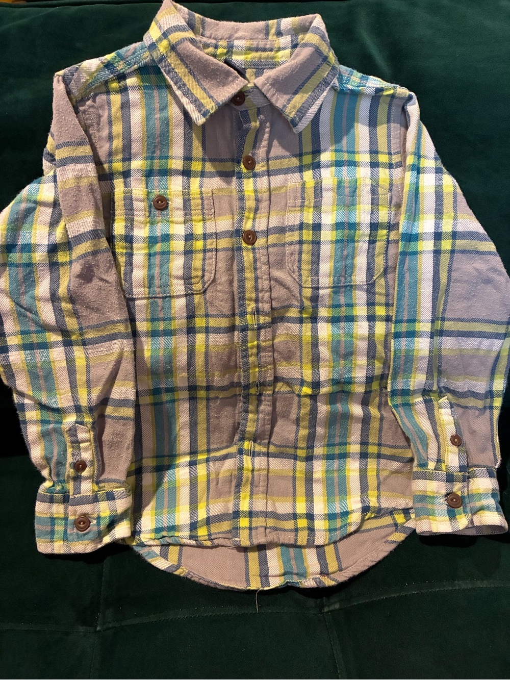 GAP Button-Down Shirt Toddler 5T Yellow Blue Plaid Flannel Long Sleeve‎ Cotton